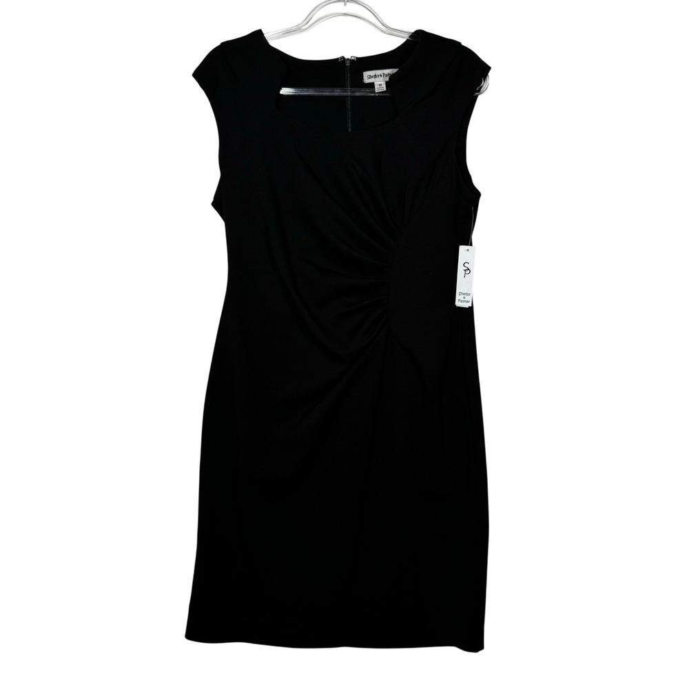Shelby & Palmer Sheath Dress Womens 16 Black New Ruched Sleeveless Notched